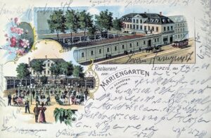 Am 28. Januar 1900 wurde im „Mariengarten“, Carlstraße 10 (heute Büttnerstraße), der Deutsche Fußball-Bund (DFB) gegründet, Postkarte von 1900