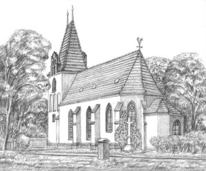 Christuskirche Eutritzsch, Bleistiftzeichnungvon Günter Brendel, 2015