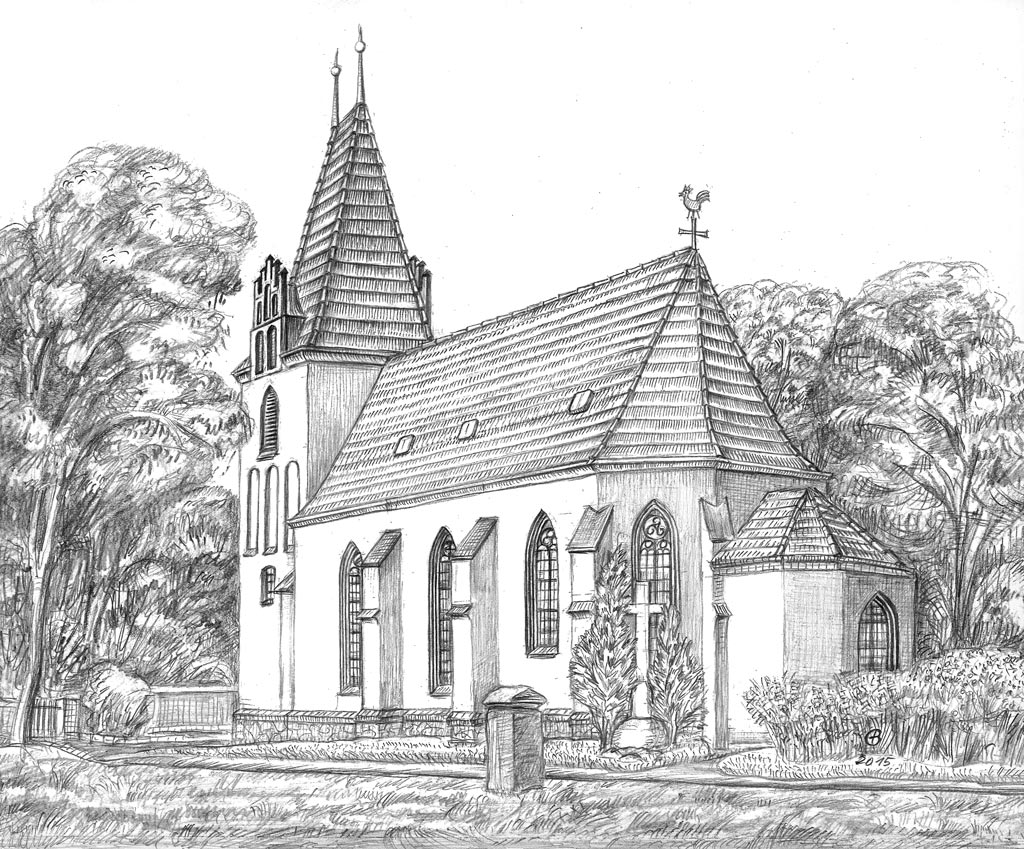 Christuskirche Eutritzsch, Bleistiftzeichnung von Günter Brendel, 2015